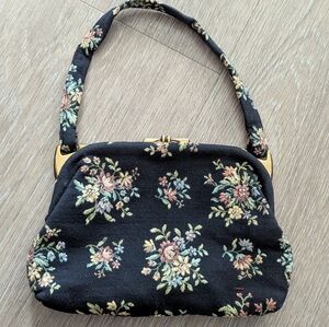 Vintage Floral Black Handbag